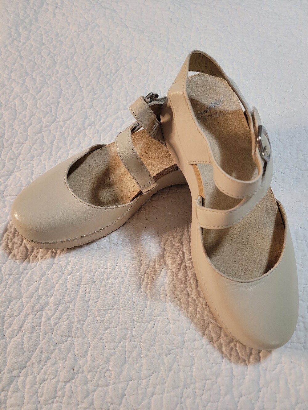 Dansko Rissa Platform Sandal Ivory Nappa Leather Mary Jane Sz 37 EUC